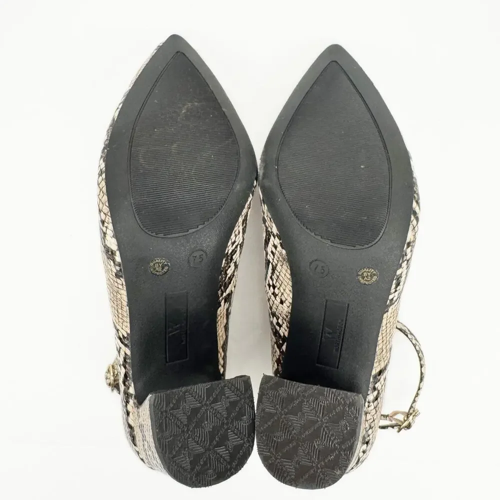 Worthington Snakeskin Block Heel Faux Leather Ankle Strap Pointed Toe‎ Pump 7.5M